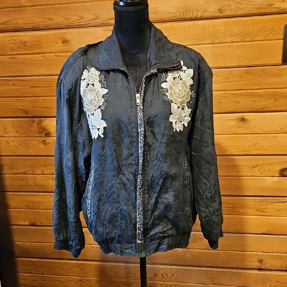 Vintage Silk Embellished Floral Jacket Medium